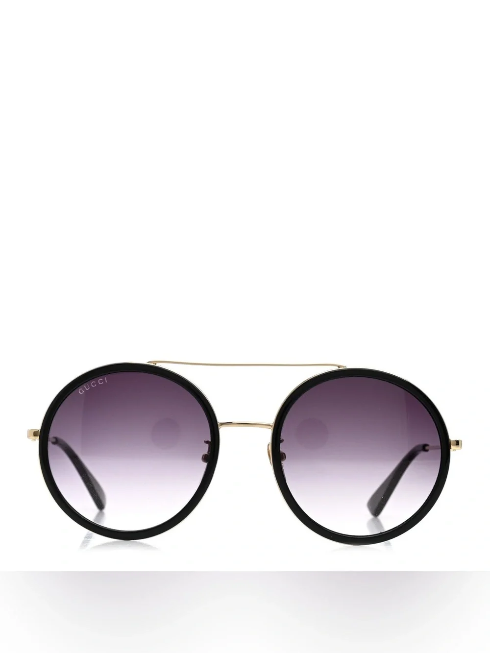 Gucci Men’s Metal Round Frame Sunglasses Black Gold Gradient Lenses Bee Logo